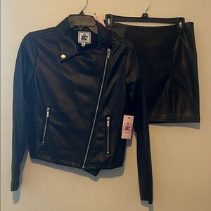 Juicy Couture Black Women's Leather Jacket (S) & Miniskirt (S) SET